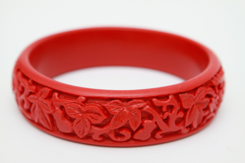 Chinese Cinnabar Lacquer Bangle Bracelets in Boxes