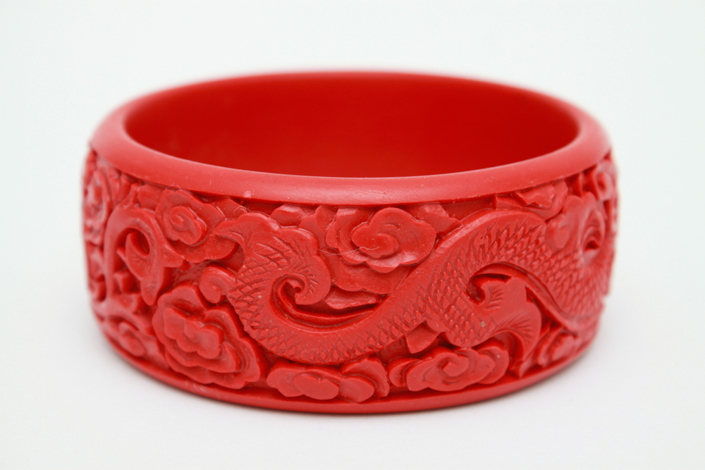 Chinese Cinnabar Lacquer Bangle Bracelets in Boxes