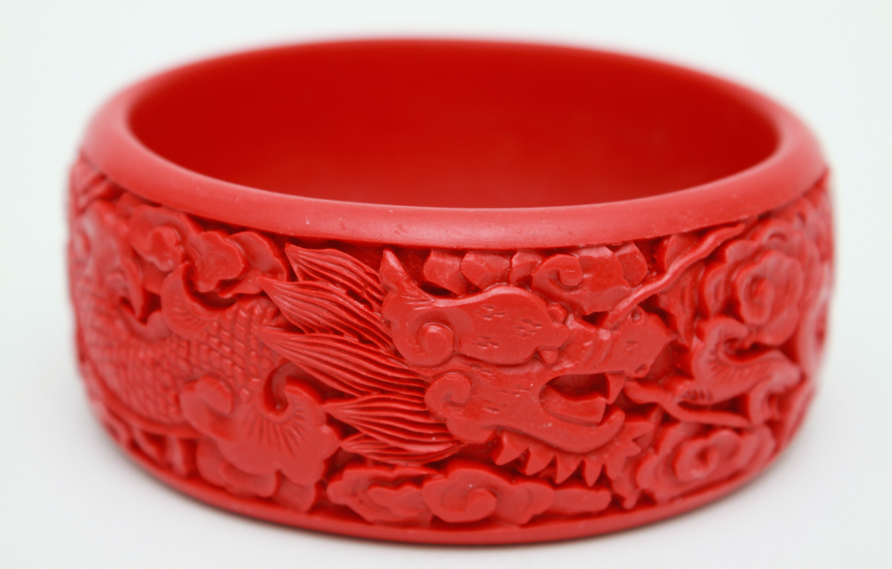 Chinese Cinnabar Lacquer Bangle Bracelets in Boxes