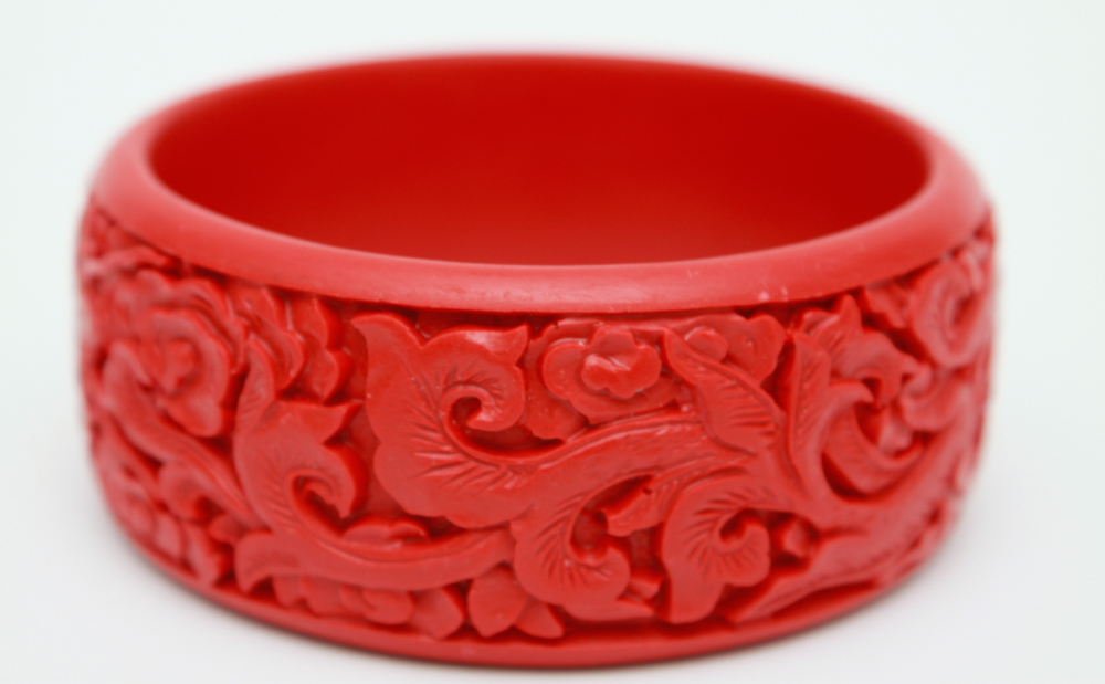 Chinese Cinnabar Lacquer Bangle Bracelets in Boxes