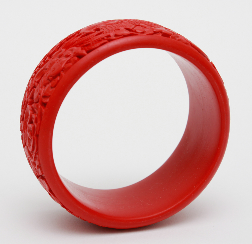 Chinese Cinnabar Lacquer Bangle Bracelets in Boxes