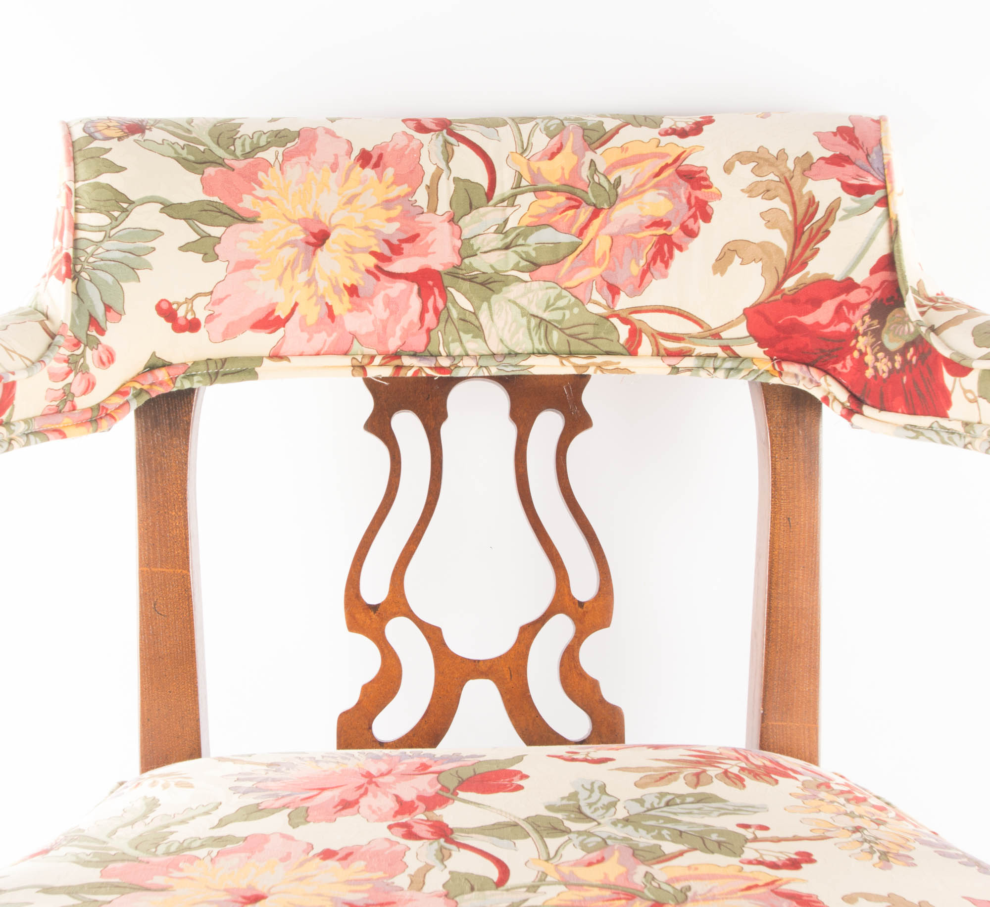 Pair of Floral Upholstered Rolling Desk Chairs