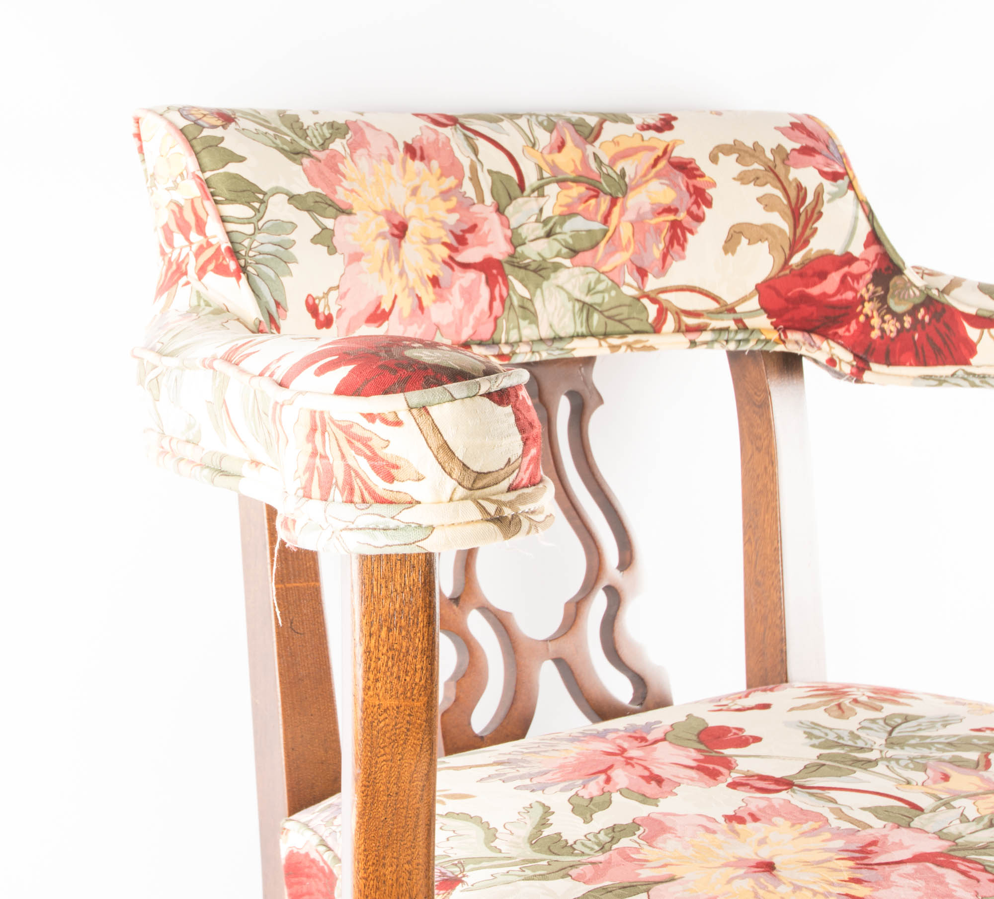 Pair of Floral Upholstered Rolling Desk Chairs