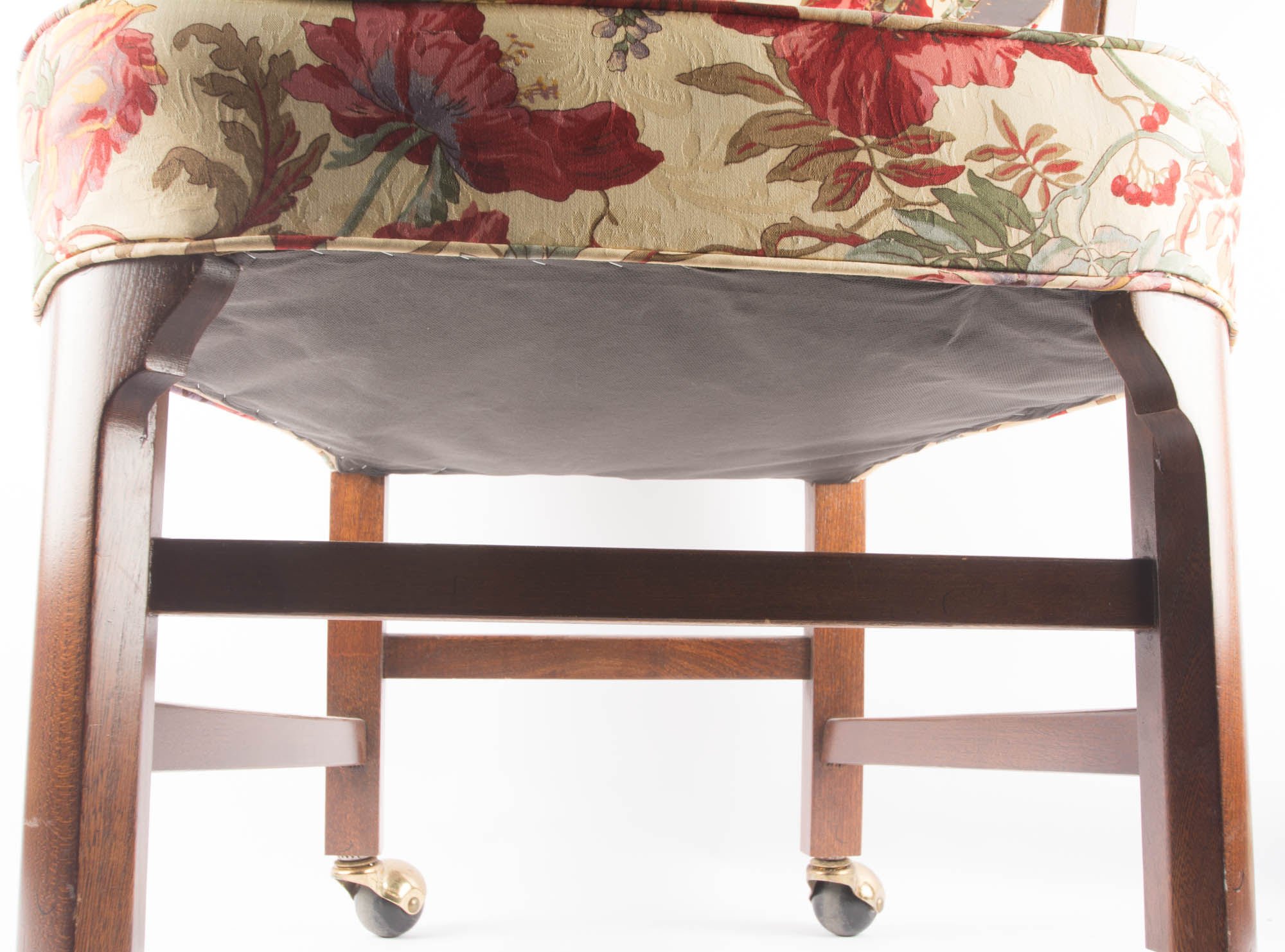 Pair of Floral Upholstered Rolling Desk Chairs