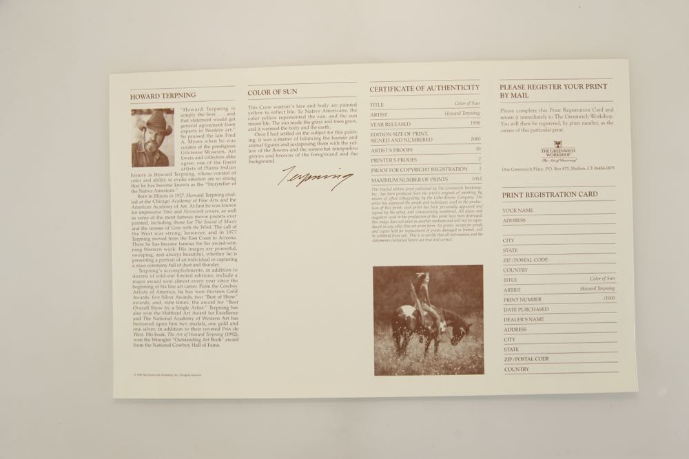 Howard Terpning Signed Limited Edition Print "Color of Sun"