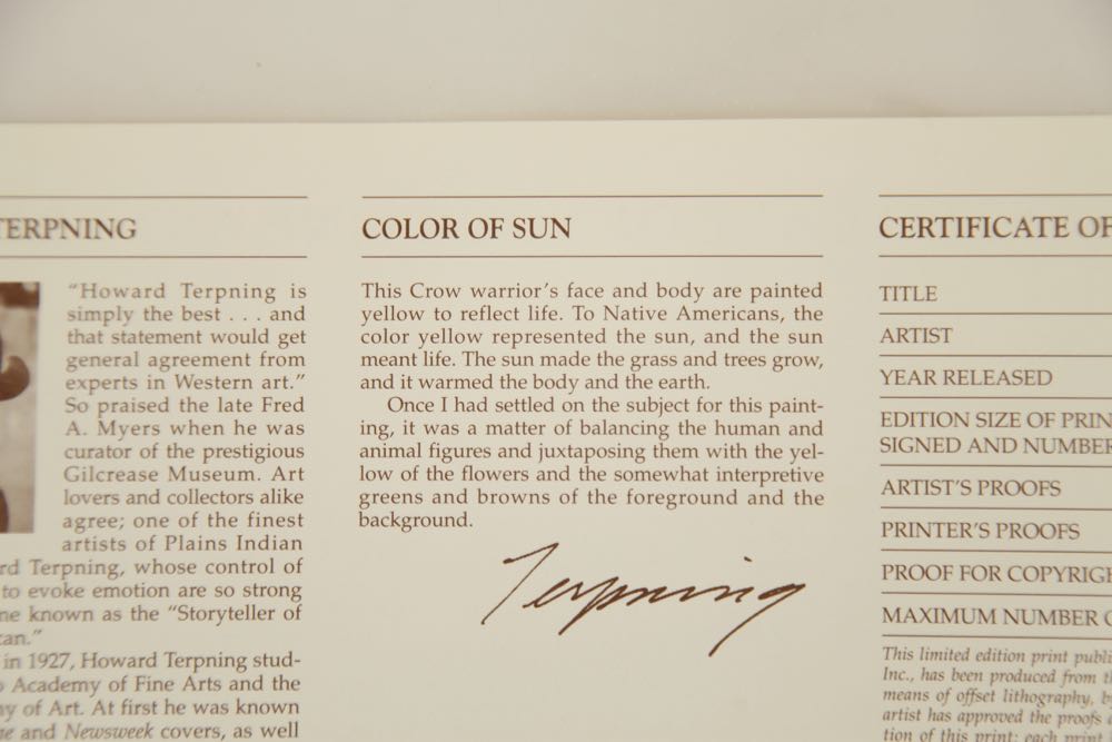 Howard Terpning Signed Limited Edition Print "Color of Sun"
