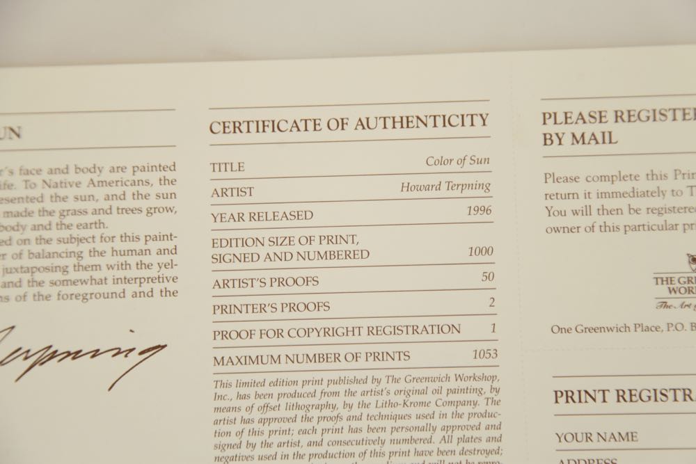 Howard Terpning Signed Limited Edition Print "Color of Sun"