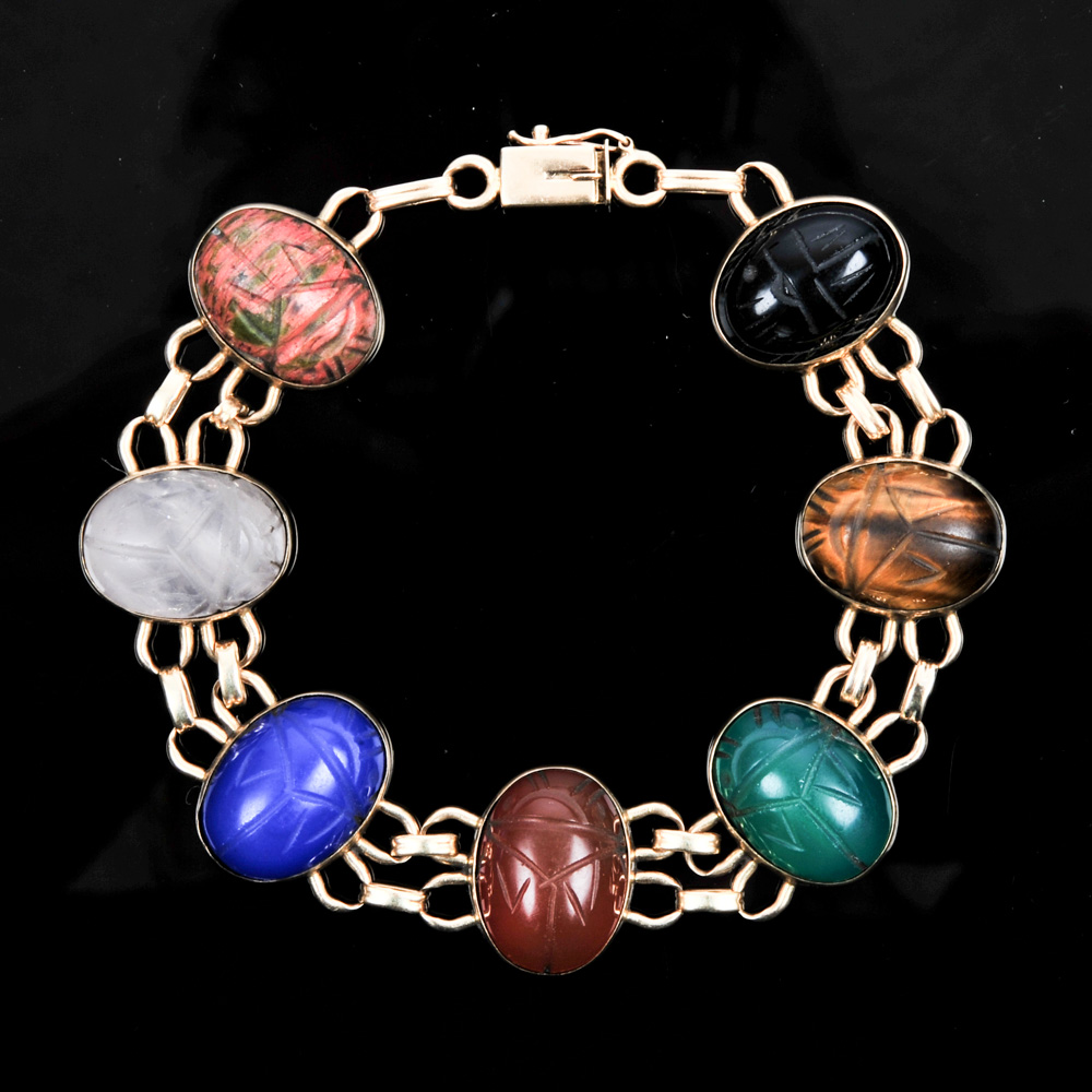 14K Yellow Gold Double Link Scarab Bracelet