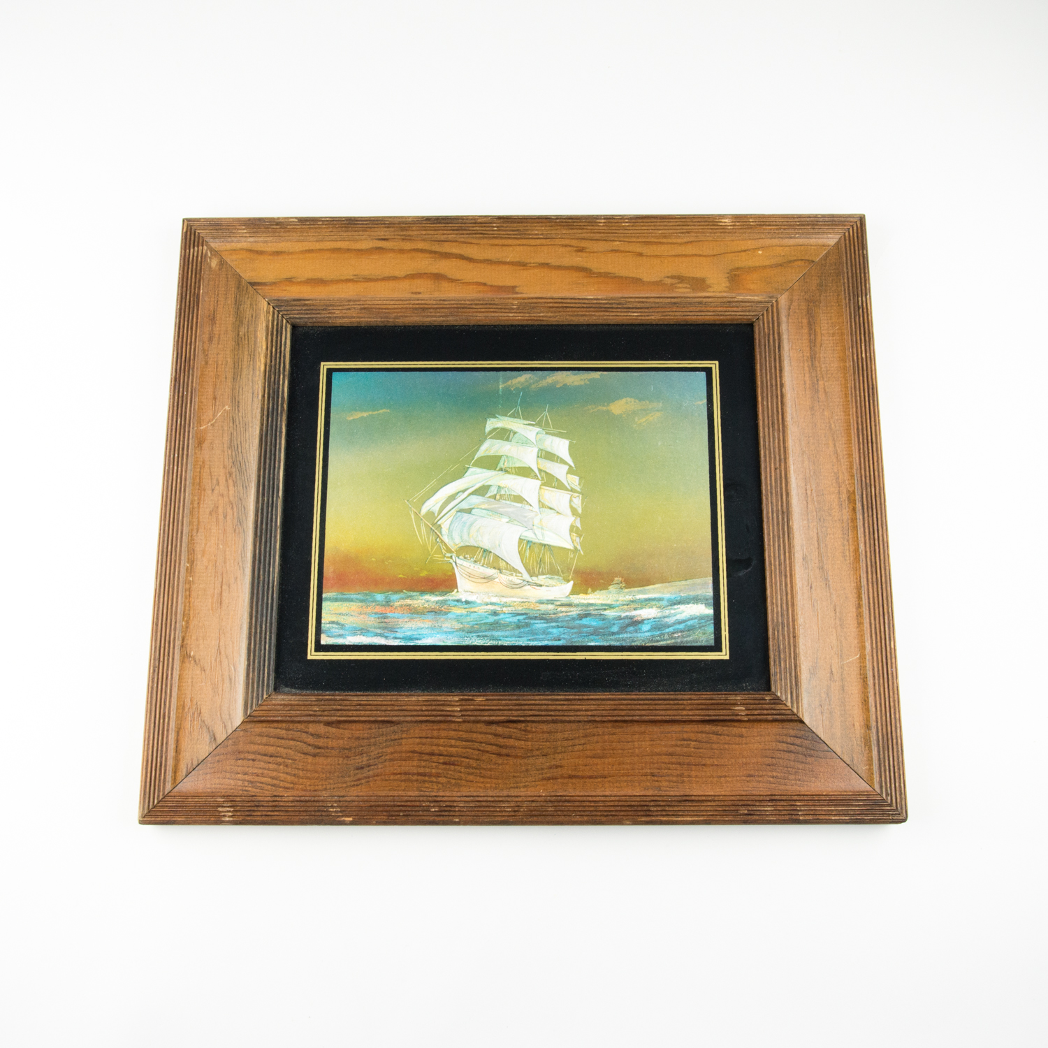 Framed Foil Art on  Board Depicting a Ship