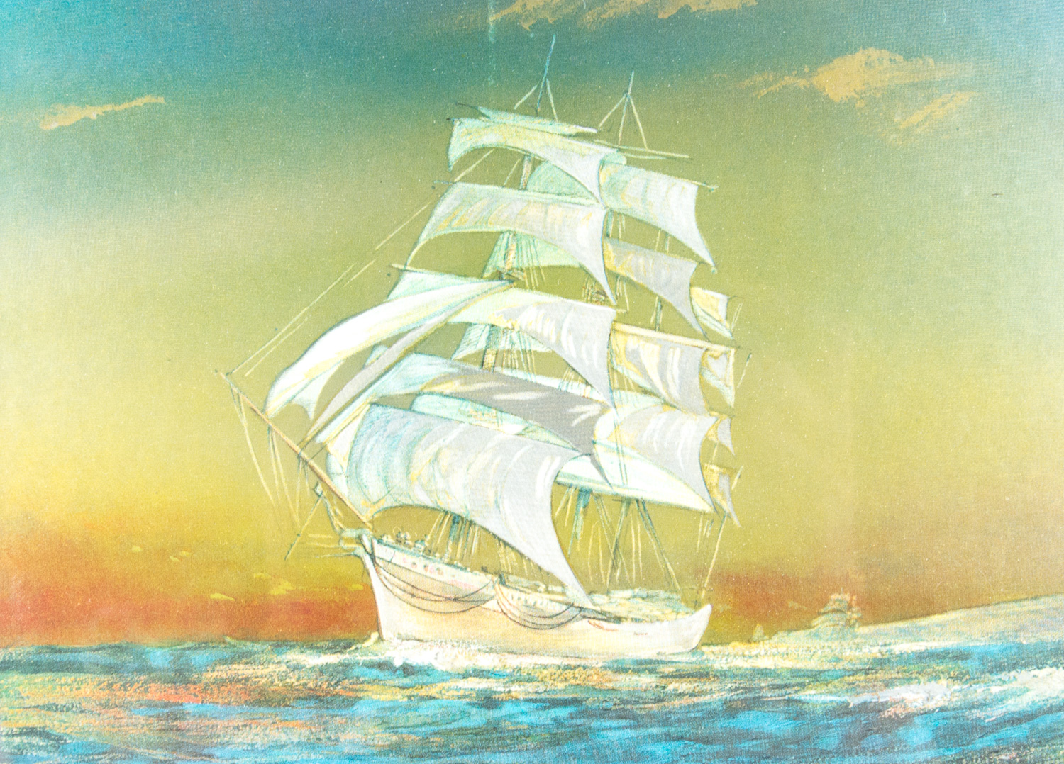 Framed Foil Art on  Board Depicting a Ship