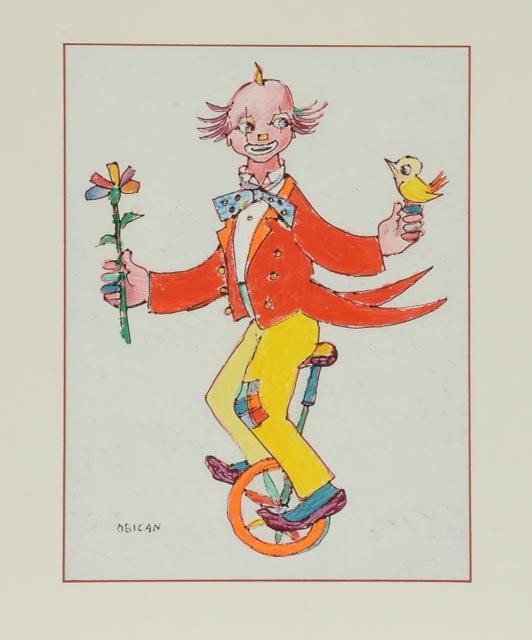 Jovan Obican Original Mixed Media on Paper of a Clown