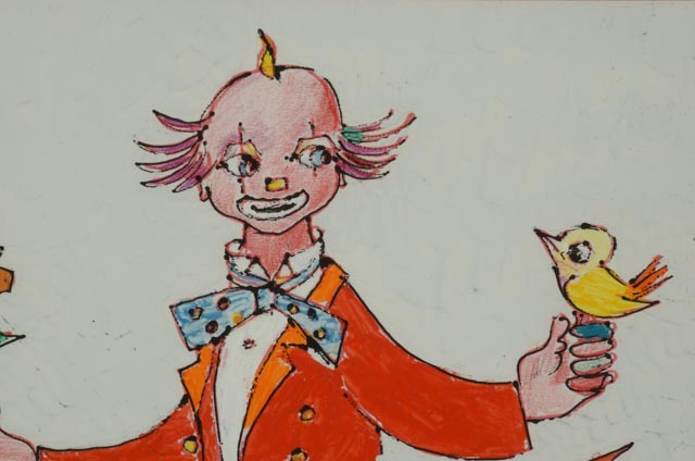 Jovan Obican Original Mixed Media on Paper of a Clown