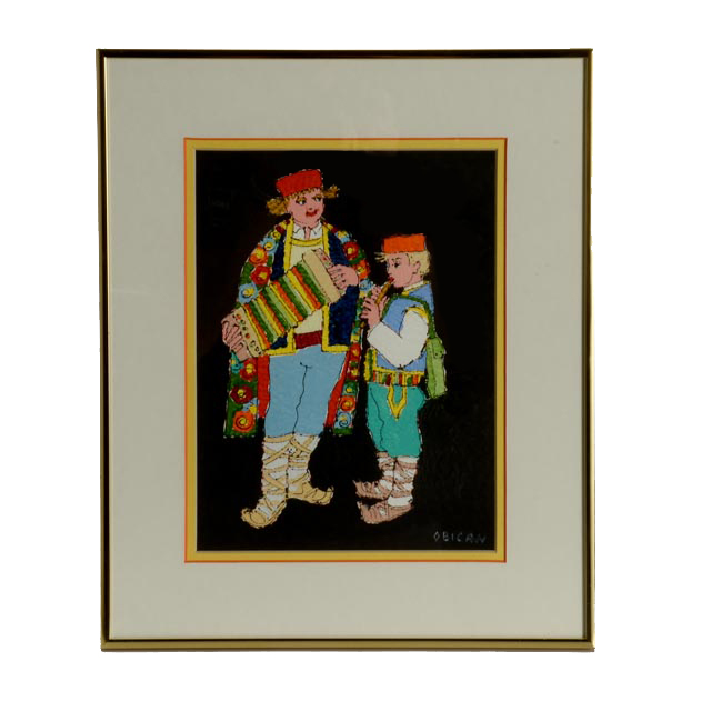 Jovan Obican Original Acrylic Painting of Two Musicians