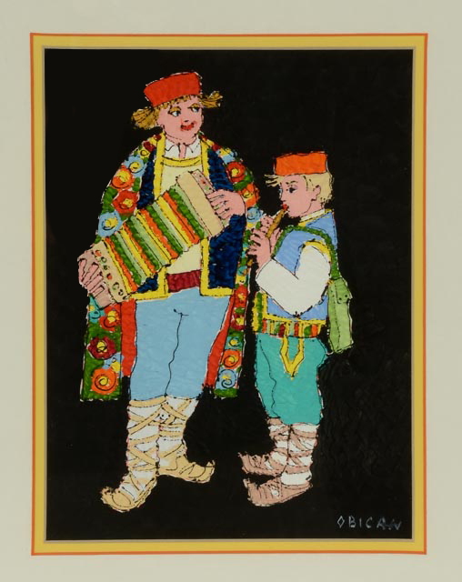 Jovan Obican Original Acrylic Painting of Two Musicians