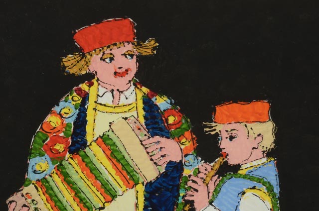 Jovan Obican Original Acrylic Painting of Two Musicians