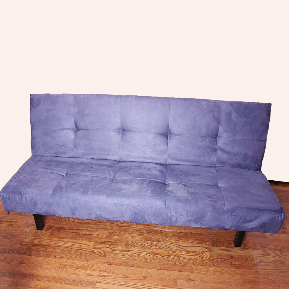 Contemporary Tufted Blue Microsuede Fabric Convertible Loveseat