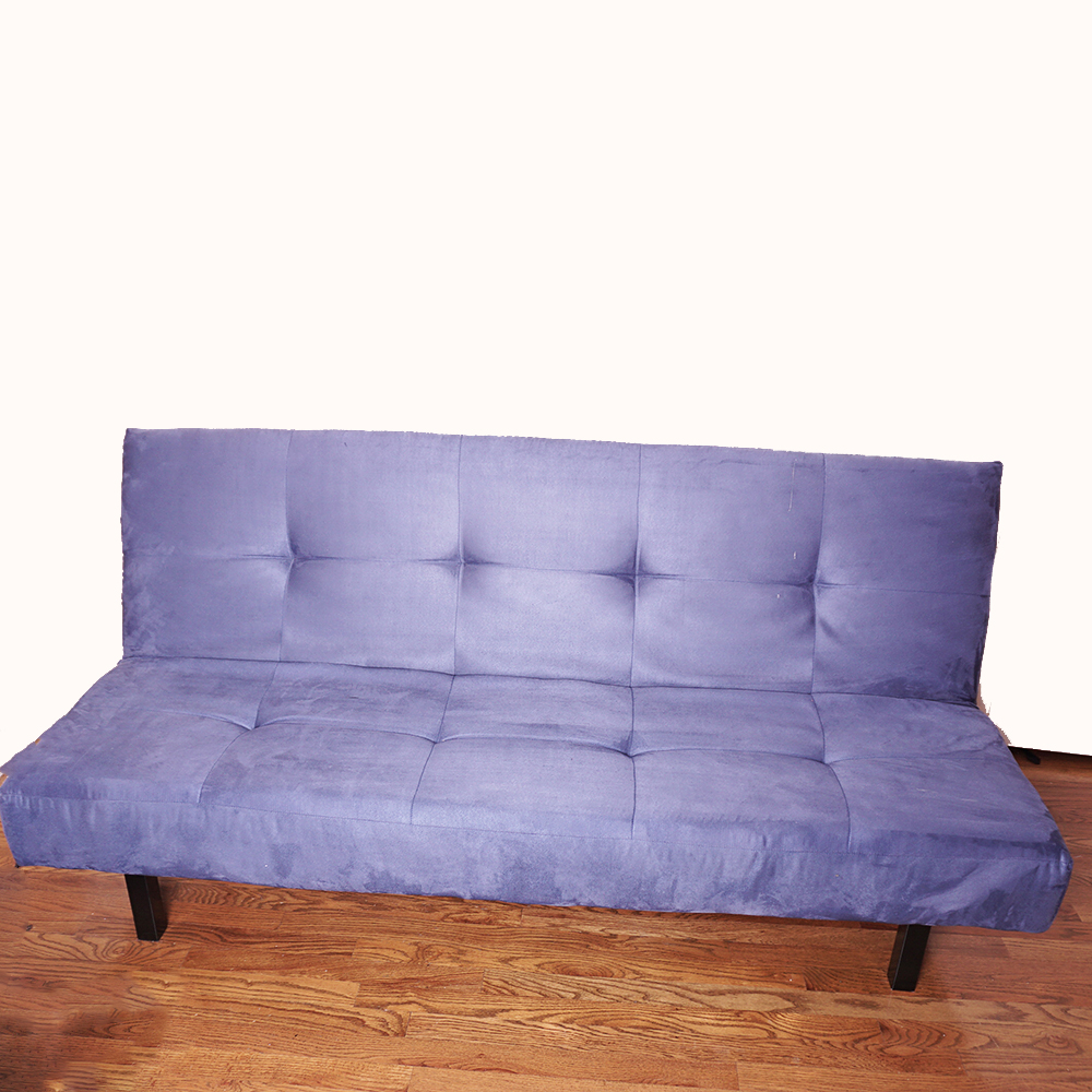 Contemporary Tufted Blue Microsuede Fabric Convertible Loveseat