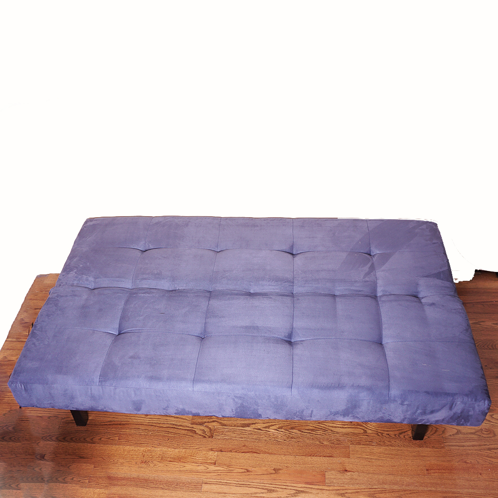 Contemporary Tufted Blue Microsuede Fabric Convertible Loveseat