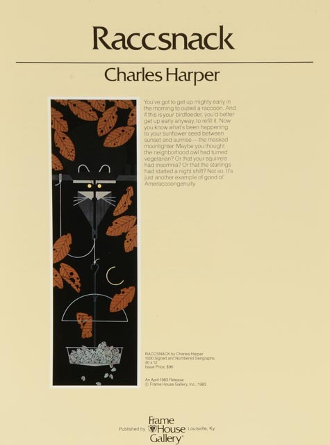 Charley Harper Signed Limited Edition Serigraph "Raccsnack"