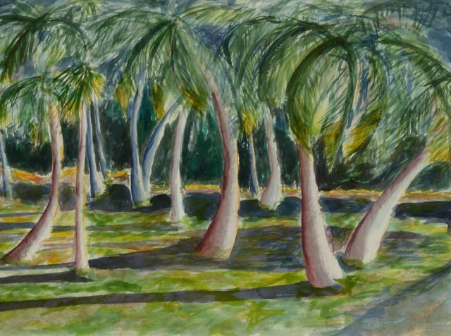 Original Watercolor "Palms" Attributed to Virginia Revell