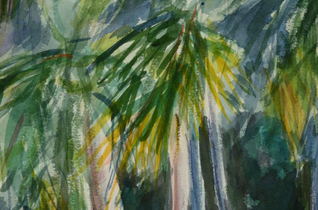Original Watercolor "Palms" Attributed to Virginia Revell