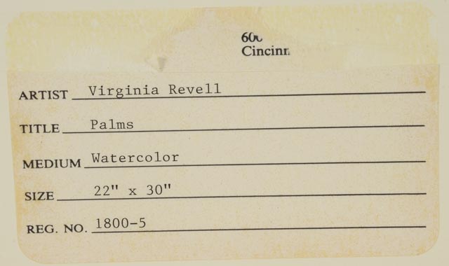 Original Watercolor "Palms" Attributed to Virginia Revell