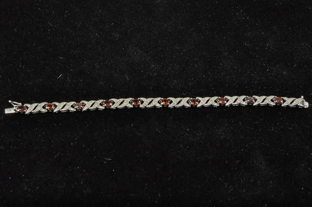 Sterling Silver and Garnet Bracelet