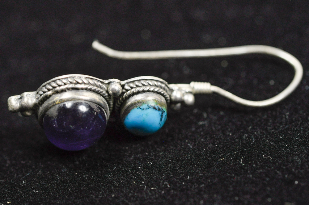 Sterling Turquoise and Amethyst Earrings