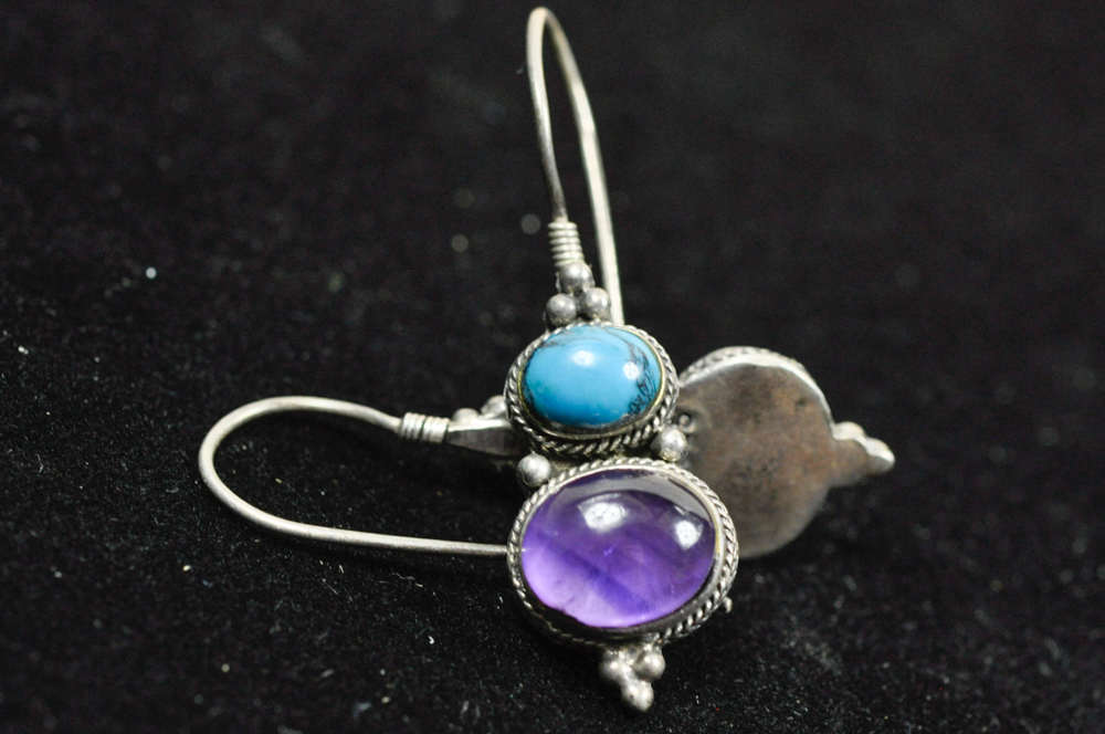 Sterling Turquoise and Amethyst Earrings