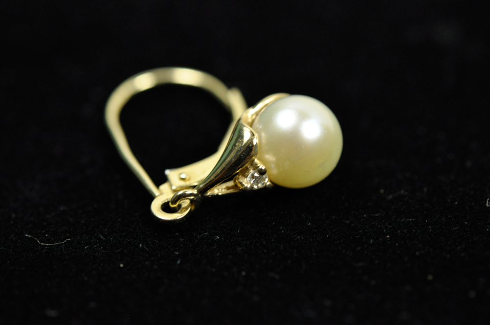 14K Gold Pearl and Diamond Earrings