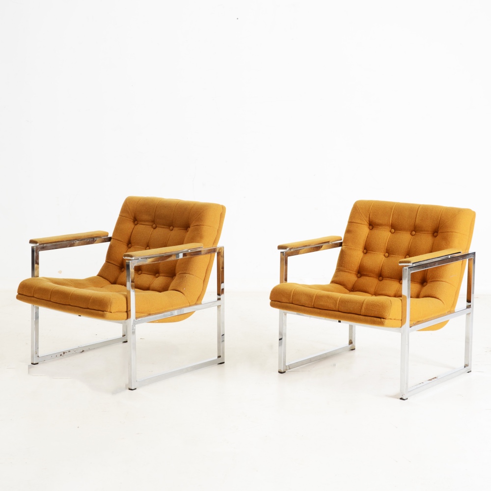 Pair of Chromecraft Upholstered Lounge Chairs