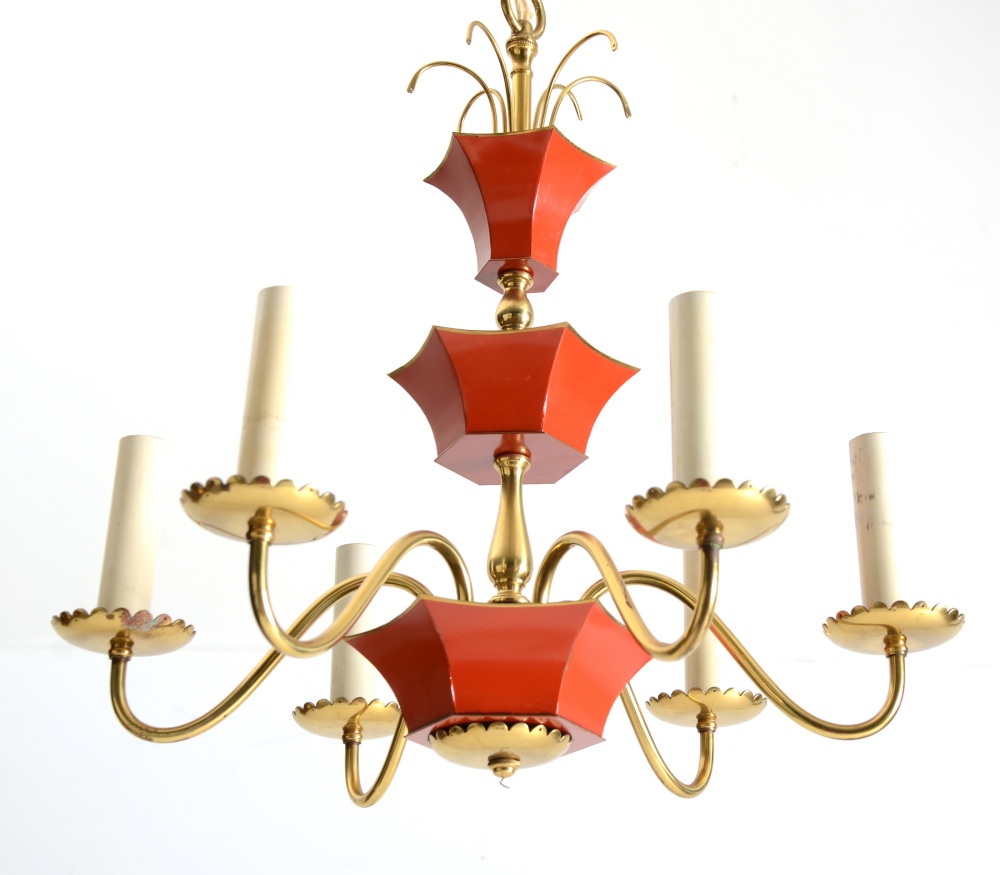 Italian Enameled Brass Chandelier