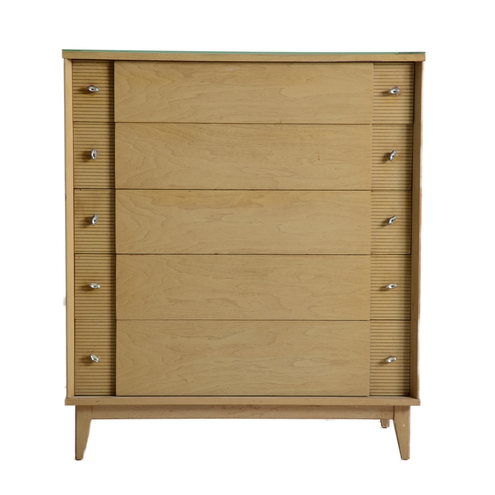 Mid Century Blonde Finish Walnut Veneer Dresser