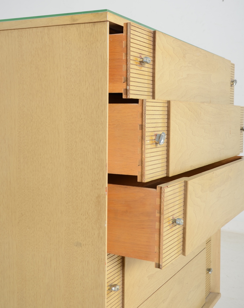 Mid Century Blonde Finish Walnut Veneer Dresser