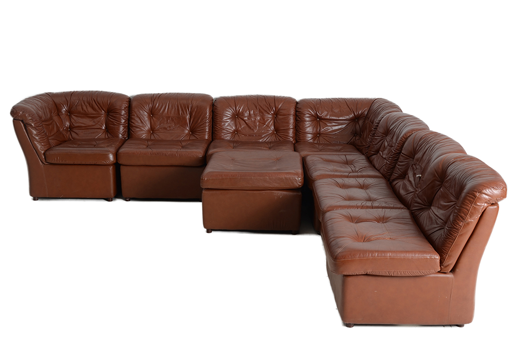 Eight Piece Russet Leather Sectional Sofa