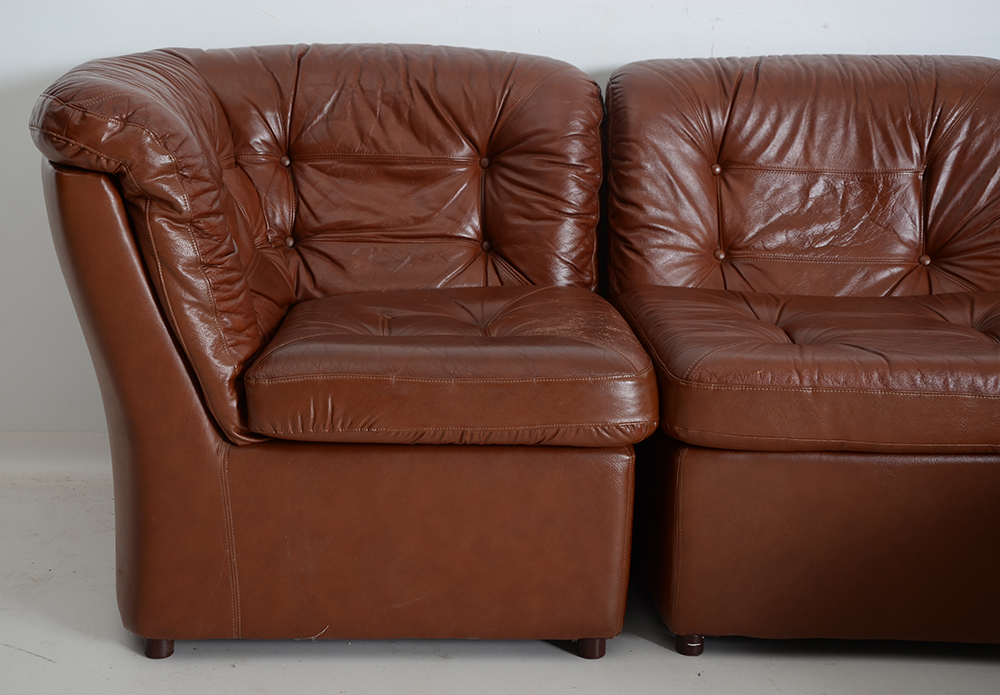 Eight Piece Russet Leather Sectional Sofa