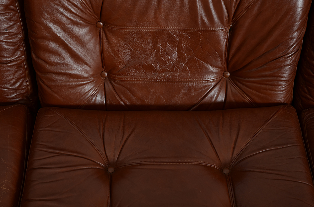 Eight Piece Russet Leather Sectional Sofa