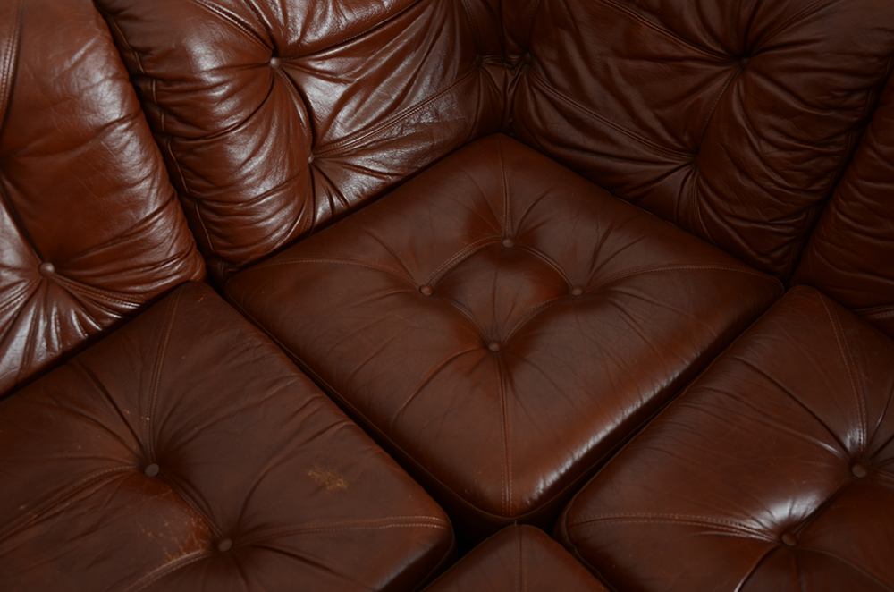 Eight Piece Russet Leather Sectional Sofa