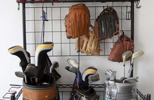 Golf Clubs and Sporting Goods with Storage Rack