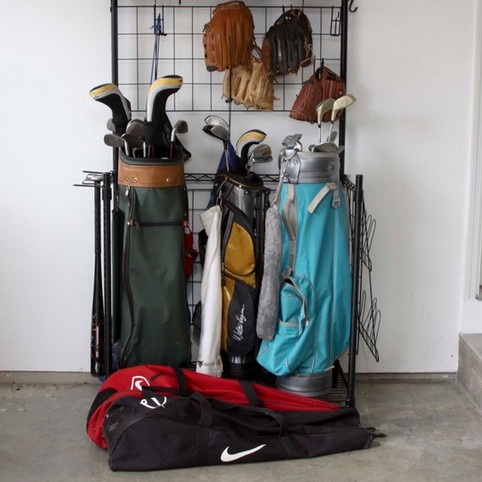 Golf Clubs and Sporting Goods with Storage Rack