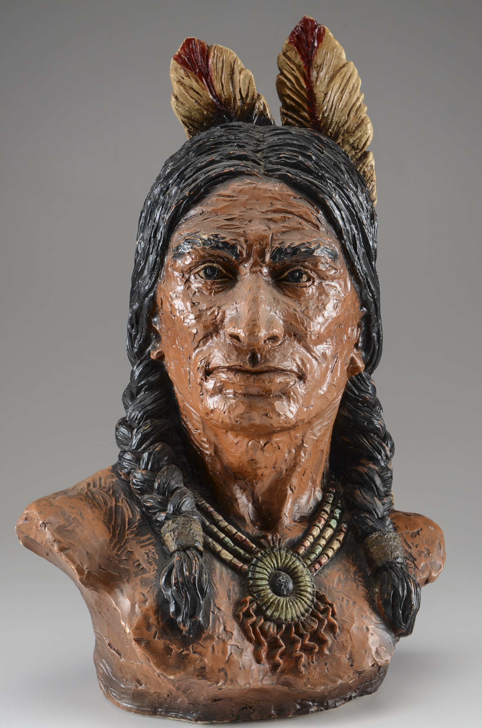 Signed V. Kendrick Native American Chief Composition Bust