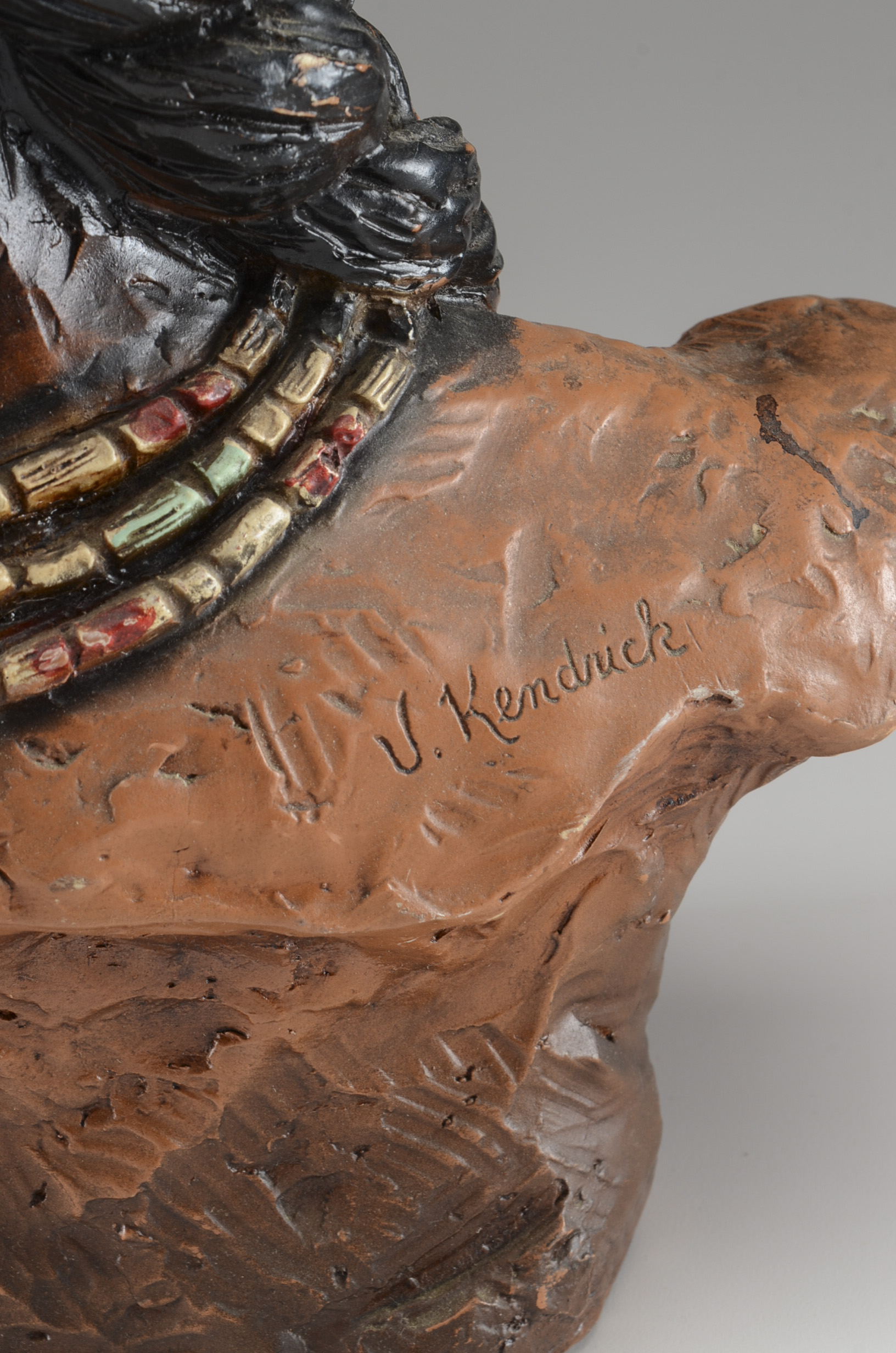 Signed V. Kendrick Native American Chief Composition Bust