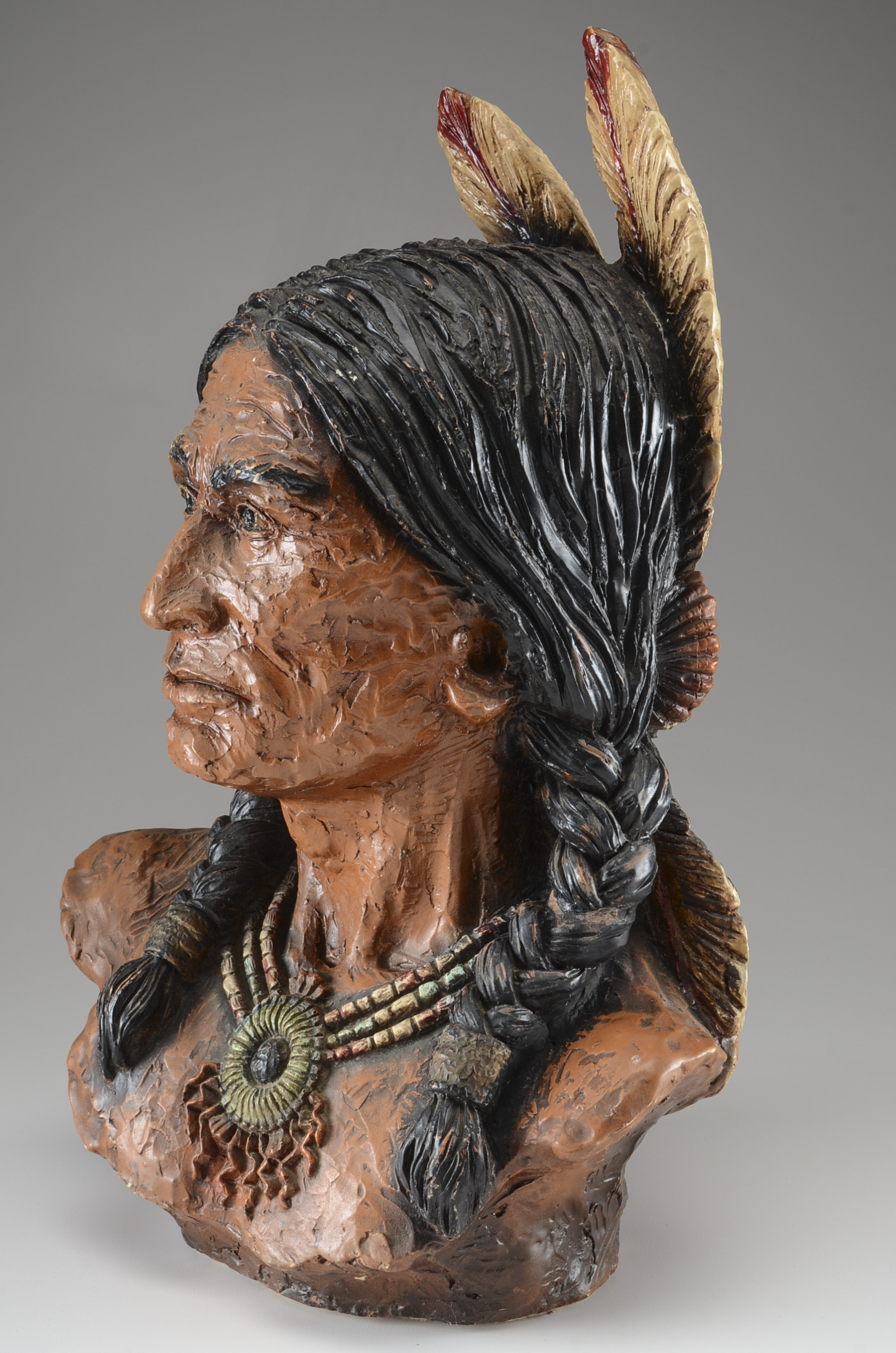 Signed V. Kendrick Native American Chief Composition Bust