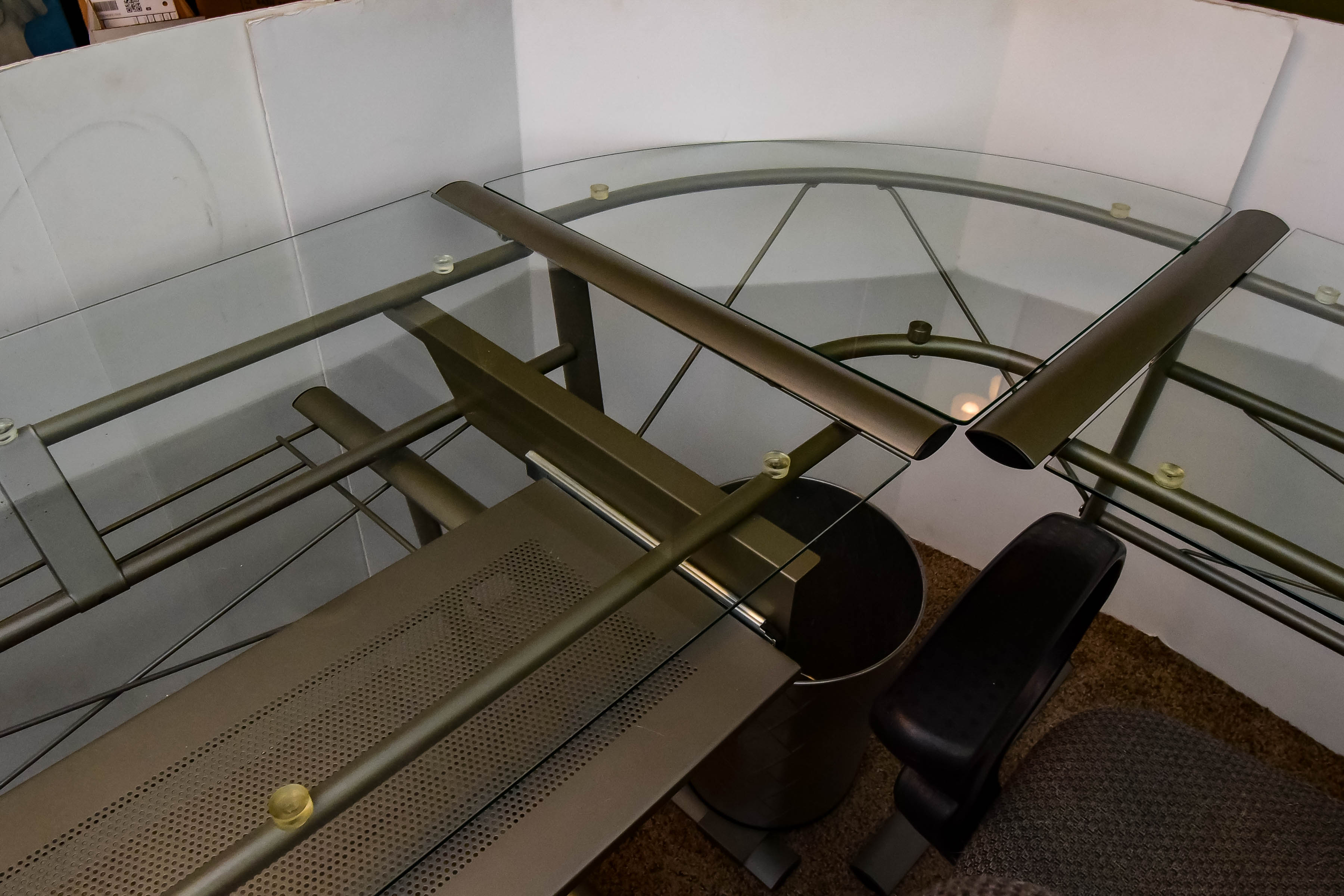 Contemporary Glass and Metal Corner Desk