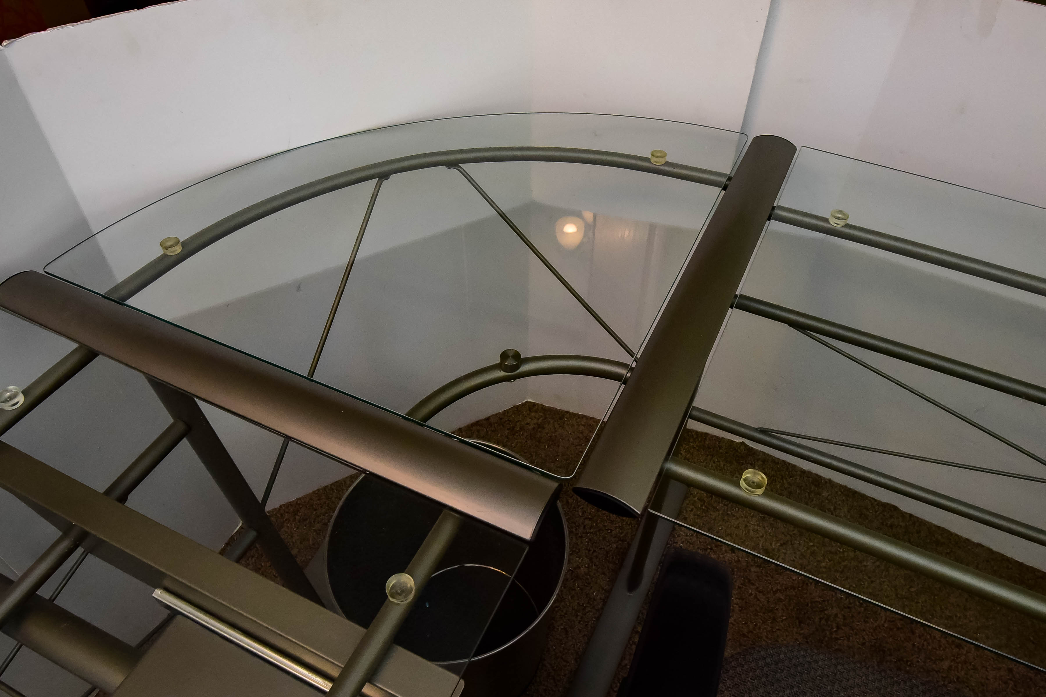Contemporary Glass and Metal Corner Desk