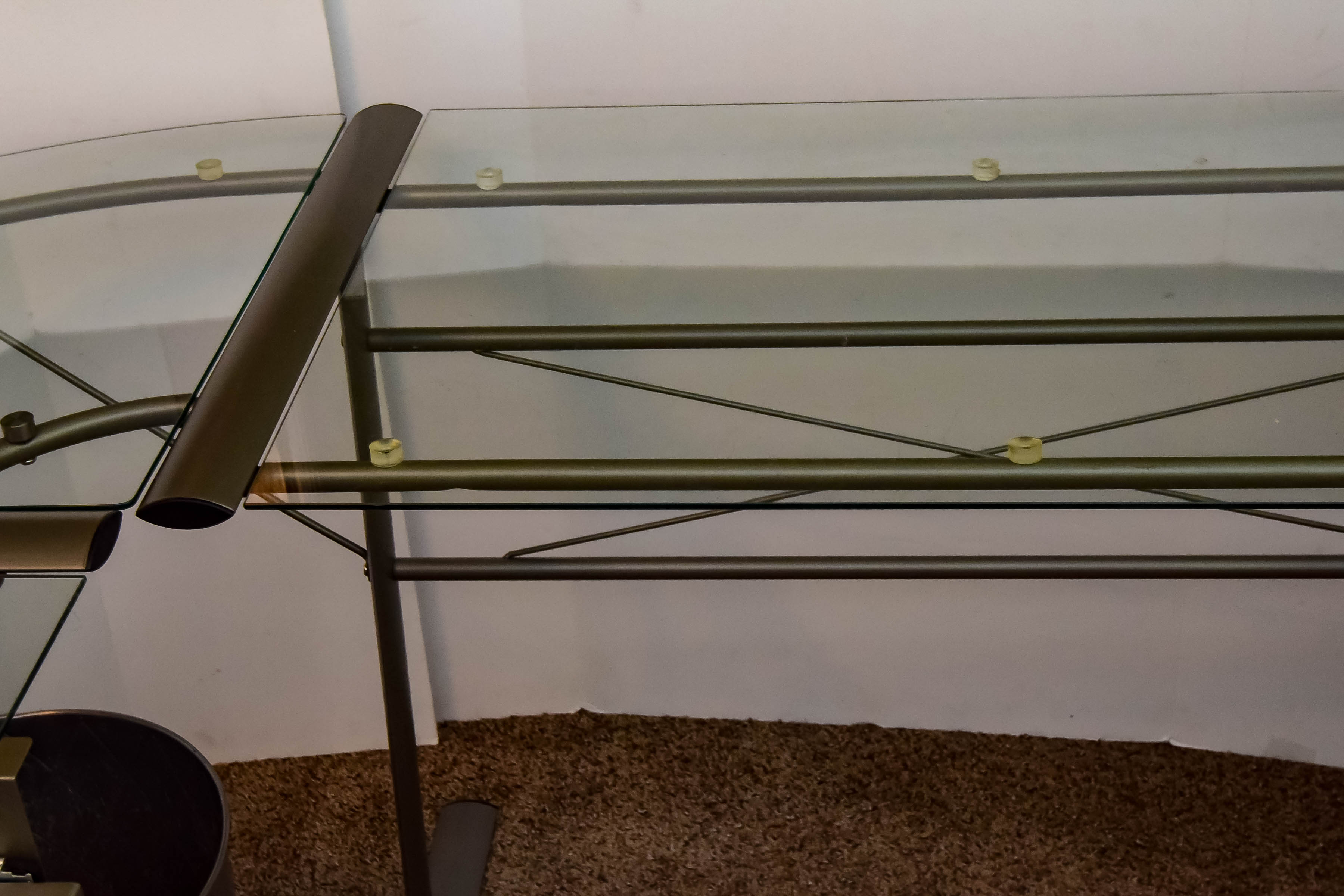 Contemporary Glass and Metal Corner Desk