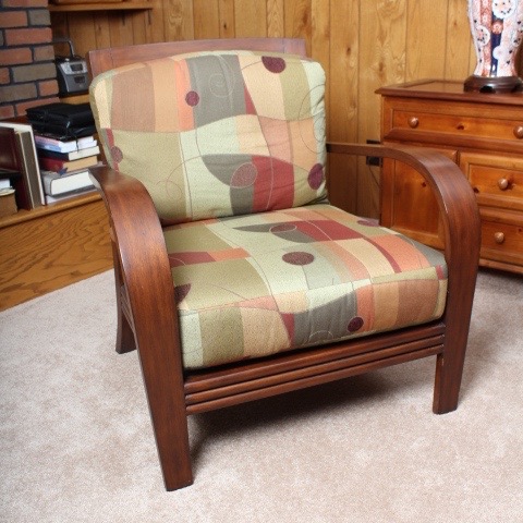 Ethan Allen Rattan Back and Walnut Veneer Occasional Chair