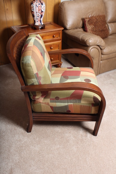 Ethan Allen Rattan Back and Walnut Veneer Occasional Chair