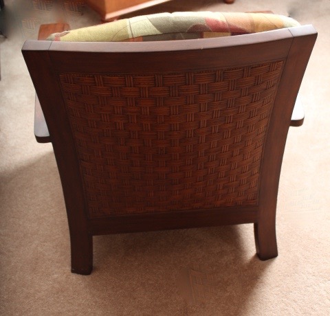 Ethan Allen Rattan Back and Walnut Veneer Occasional Chair