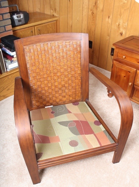 Ethan Allen Rattan Back and Walnut Veneer Occasional Chair